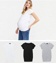 New Look Maternity 3 Pack Black Grey and White Ruched T-Shirts